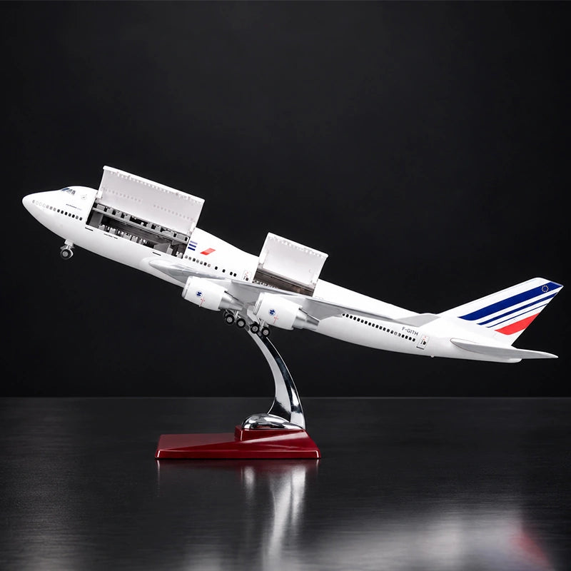 Air France Boeing 747 1:150 scale aircraft display model with openable cabin interior and display stand.