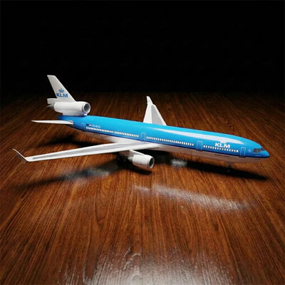 KLM Royal Dutch Airlines McDonnell Douglas MD-11 scale model 1:130 featuring illuminated LED cabin lights and a premium solid wood base