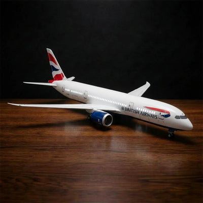 British Airways Boeing 787-9 model aircraft 1:130 scale with LED cabin windows on display stand