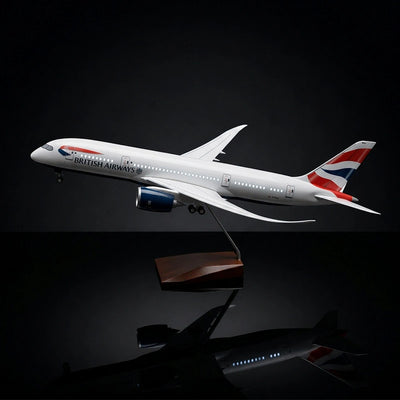 British Airways Boeing 787-9 model aircraft 1:130 scale with LED cabin windows on display stand