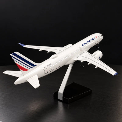 Air France Airbus A220-300 1:100 scale model airplane with detailed livery and display stand.