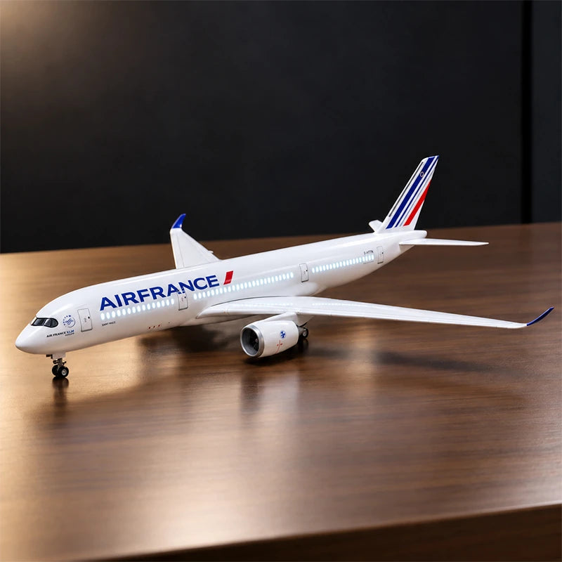 Air France Airbus A350-900 1:142 scale aircraft display model with LED cabin lighting and display stand.