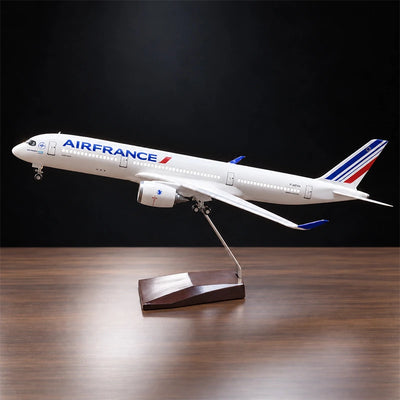 Air France Airbus A350-900 1:142 scale aircraft display model with LED cabin lighting and display stand.