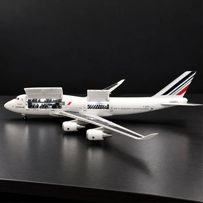 Air France Boeing 747 1:150 scale aircraft display model with openable cabin interior and display stand.