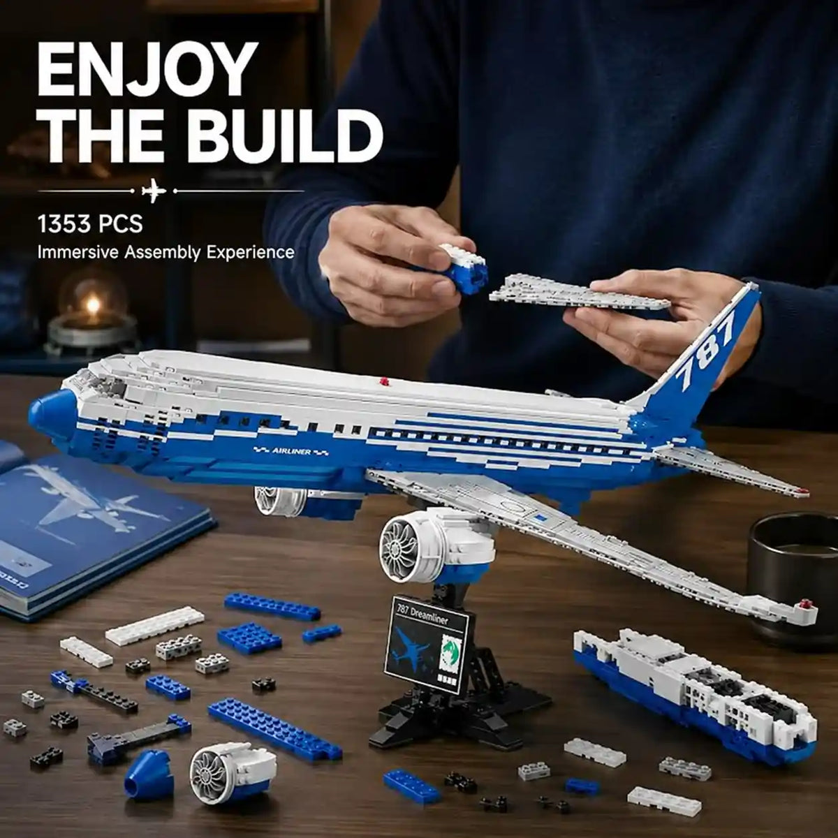 Boeing 787 Dreamliner building blocks model with 1,353 pieces.