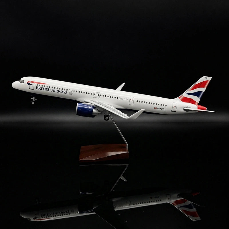 British Airways Airbus A321neo Model Airplane 1:100 Scale with LED Cabin Lights