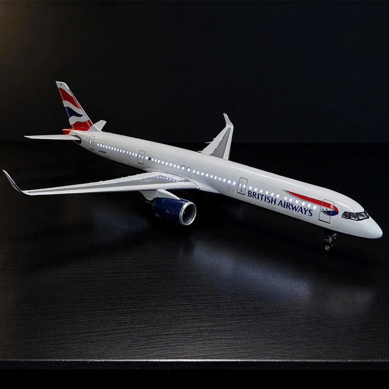 British Airways Airbus A321neo Model Airplane 1:100 Scale with LED Cabin Lights