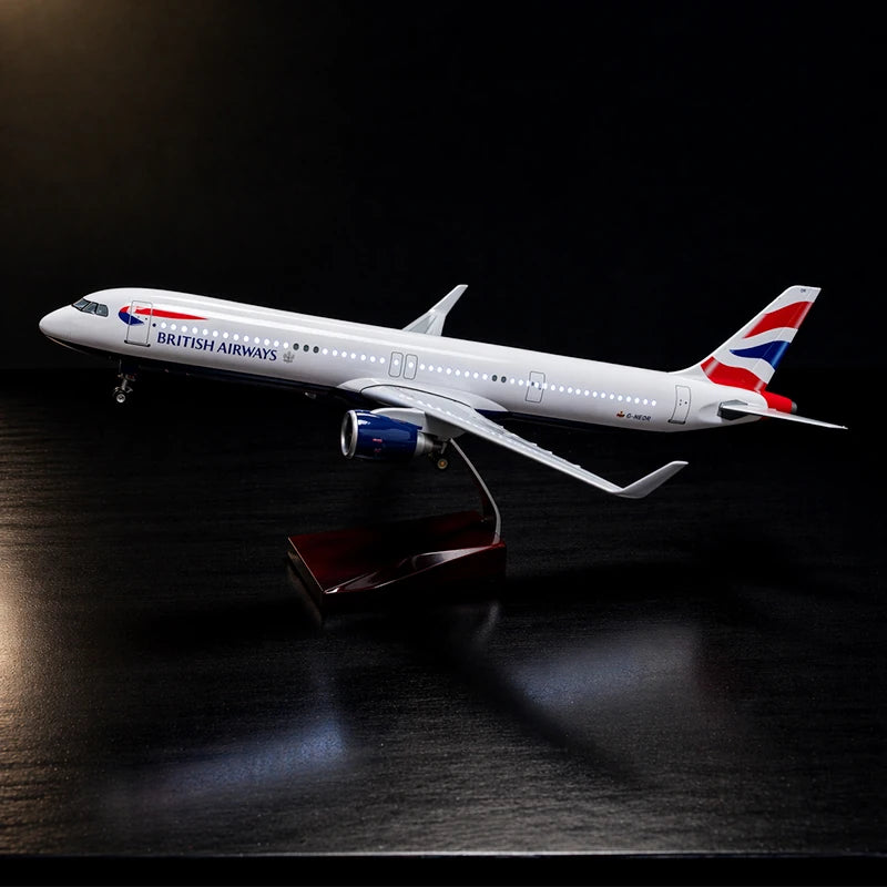 British Airways Airbus A321neo Model Airplane 1:100 Scale with LED Cabin Lights
