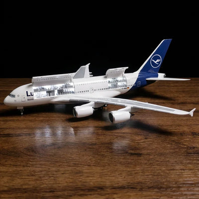 Lufthansa Airbus A380 model airplane with openable cabin and detailed interior display