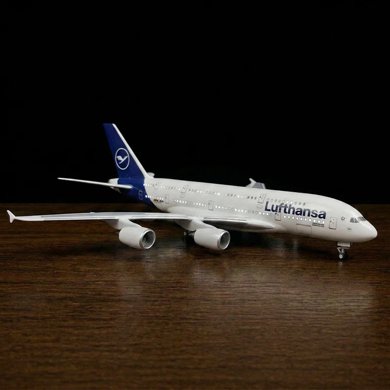Lufthansa Airbus A380 model airplane with openable cabin and detailed interior display