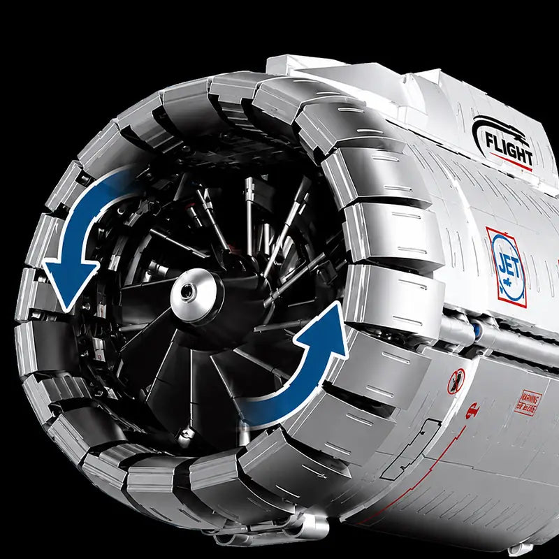 Rear rotating fan blade detail on the turbofan engine model