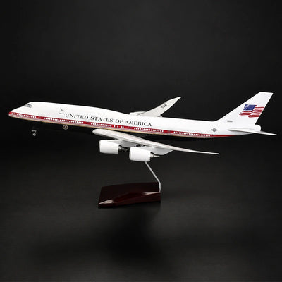 Air Force One Boeing 747 model plane displayed on a clean living room table